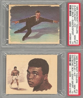 1965 Bancroft Tiddlers "Giants of Sports" Cassius Clay (Muhammad Ali)/Front - PSA GEM MT 10 and Cassius Clay (Muhammad Ali)/Back - PSA GEM MT 10 (2 Items)